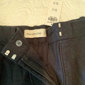 Abercrombie & Fitch NEW Linen-Blend Tailored Wide Leg Pant Black Small Short